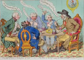 La Fiesta de la Razón, y el Flujo del Alma - es decir, Los Ingenios de la Época, poniendo la Mesa en un Rugido, publicado por Hannah Humphrey en 1797